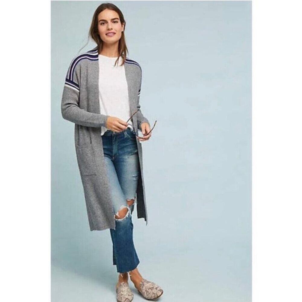 Heartloom Open Cardigan Duster Sweater Grey with Stripes Size Small